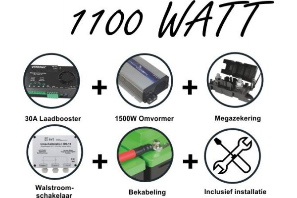 Compleet omvormer pakket 1100 Watt met booster en Walstroomschakeling
