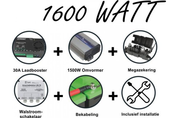 Compleet omvormer pakket 1600 Watt met booster en Walstroomschakeling
