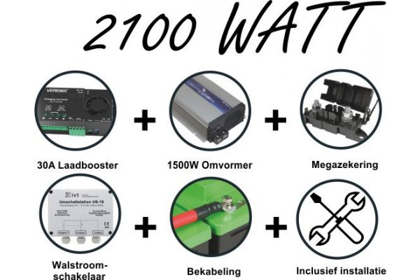 Compleet omvormer pakket 2100 Watt met booster en Walstroomschakeling