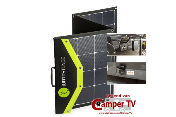 CamperTV compleet Wattstunde 200 watt klap zonnepaneel pakket met buiten aansluiting