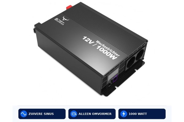 BullTron Omvormer 1000W-12V/230V + aan/uit schakelaar