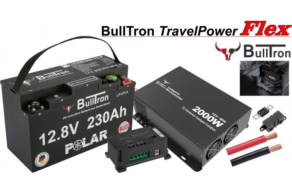 BullTron TravelPower Flex /  Off-Grid 230Ah (Li) met 2000Watt Omvormer + 80A Lader