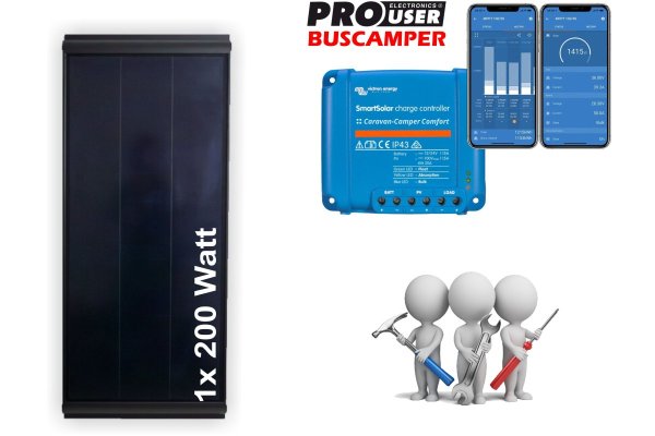 Zonnepanelen BUSCAMPER 1x 200 Watt Campervan inclusief regelaar en installatie (200Watt)