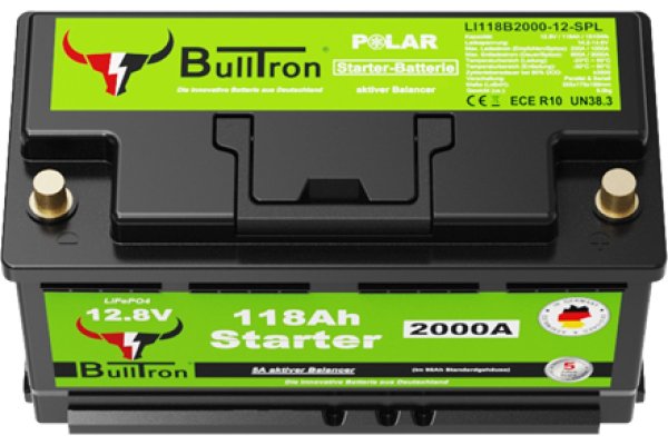 BullTron Polar 118Ah 12,8V 2000A LN3 – compacte lithium startaccu inclusief montage