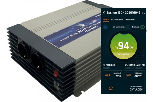 Omvormer 1500W PSI-1500-12 in: 12V DC uit: 230V AC sinus